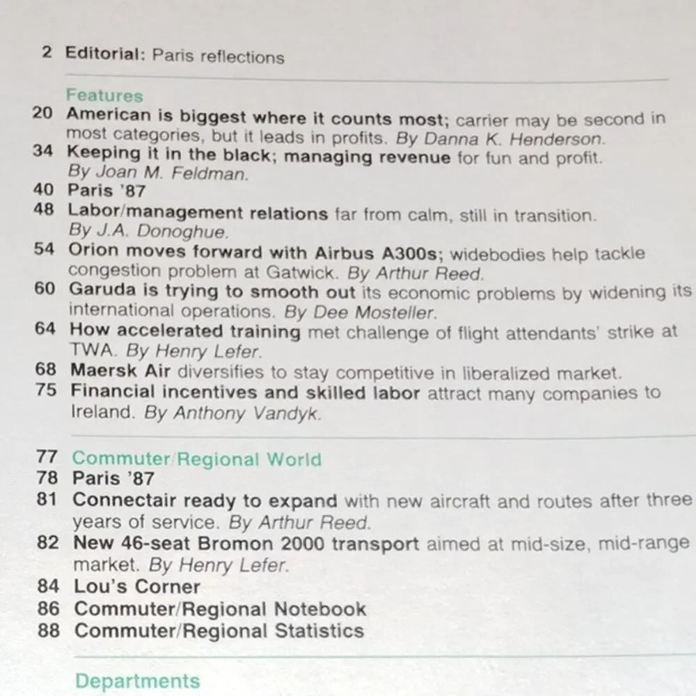 Air Transport World August 1987: Magazine of World Airline Management